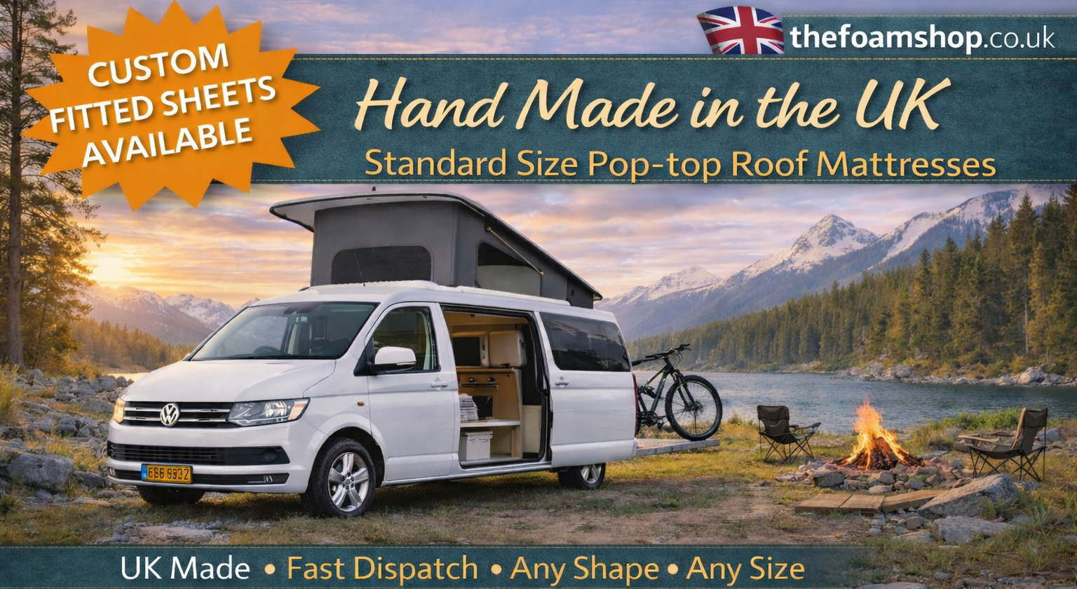Campervan pop top roof mattress UK standard size replacement mattress and topper hand made in the UK